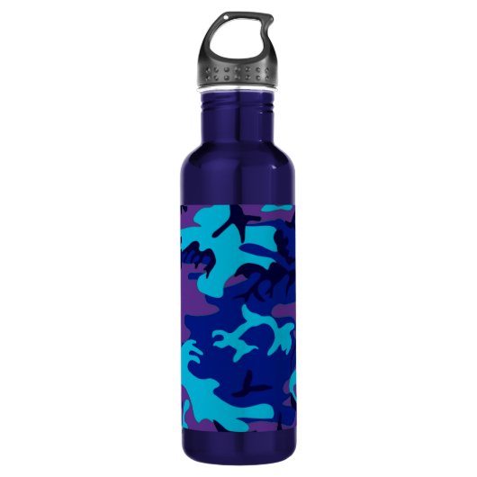 Dunkelblau und Lila Camouflage Wasserflasche Edelstahlflasche (Vorderseite)