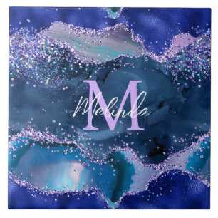 Dunkelblau und Lila Glitzer Fliese