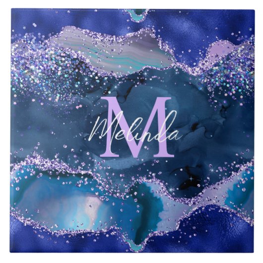 Dunkelblau und Lila Glitzer Fliese (Vorderseite)