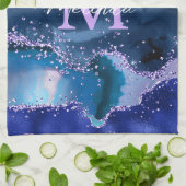 Dunkelblau und Lila Glitzer Geschirrtuch (Gefaltet)