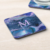 Dunkelblau und Lila Glitzer Getränkeuntersetzer (Linke Seite)