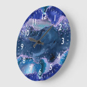 Dunkelblau und Lila Glitzer Große Wanduhr (Winkel)