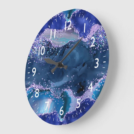 Dunkelblau und Lila Glitzer Große Wanduhr (Winkel)