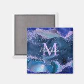 Dunkelblau und Lila Glitzer Magnet (Vorderseite/Rückseite)