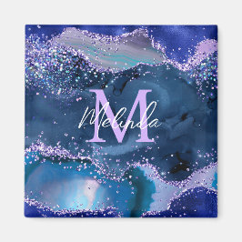 Dunkelblau und Lila Glitzer Magnet