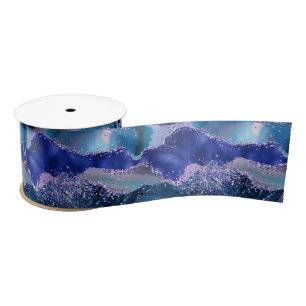 Dunkelblau und Lila Glitzer Satinband