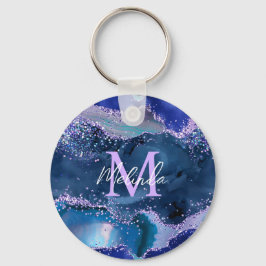 Dunkelblau und Lila Glitzer Schlüsselanhänger