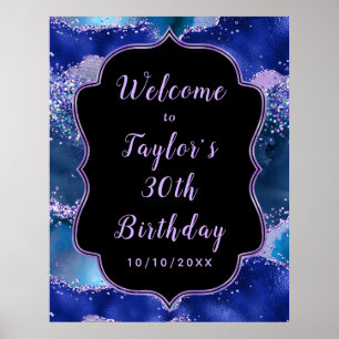 Dunkelblau und Lila Ozean Geburtstag Willkommen Poster