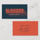 Dunkelblau und Orange Blogger Moderne Typografie Visitenkarte (Vorne/Hinten)