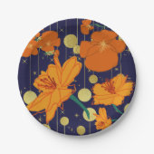 DUNKELBLAU UND ORANGE BLUME PAPPTELLER (Vorderseite)