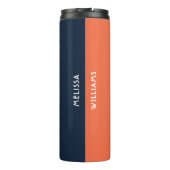 Dunkelblau und Orange Chic Minimalistisches Script Thermosbecher (Rückseite)