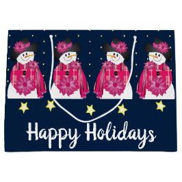 Dunkelblau und rosa Schneemann Große Geschenktüte