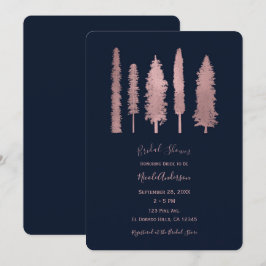 Dunkelblau und Rose Goldwald Bäume Brautparty Einladung
