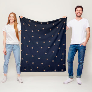 Dunkelblau und Roségold Rosa Glittersterne Sternen Fleecedecke