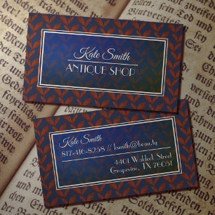 Dunkelblau und rot elegantes, antikes Blattmuster Visitenkarte