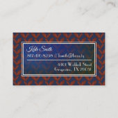 Dunkelblau und rot elegantes, antikes Blattmuster Visitenkarte (Rückseite)