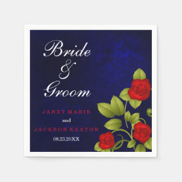 Dunkelblau und Rote Rose Hochzeit Serviette