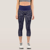 Dunkelblau und schwarze Streifen Capri Leggings (Vorderseite)