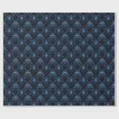 Dunkelblau und schwarzer BlumenDamast Geschenkpapier (Flach)
