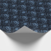 Dunkelblau und schwarzer BlumenDamast Geschenkpapier (Ecke)