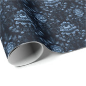 Dunkelblau und schwarzer BlumenDamast Geschenkpapier (Rolleneckpunkt)