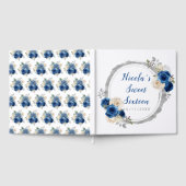 Dunkelblau und silber Elegante Blume 16 . Geburtst Gästebuch (Voll)