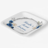 Dunkelblau und silber Elegante Blume 16 . Geburtst Pappteller (Gewinkelt)