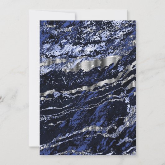 Dunkelblau und Silbermarmor Einladung (Rückseite)