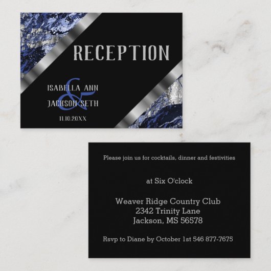 Dunkelblau und Silbermarmor - Empfang Begleitkarte (Vorne/Hinten)