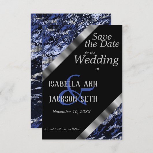 Dunkelblau und Silbermarmor Save The Date (Vorne/Hinten)