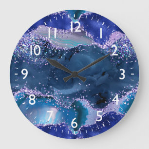 Dunkelblau und violetter Glitter-Ozean-Achat Große Wanduhr
