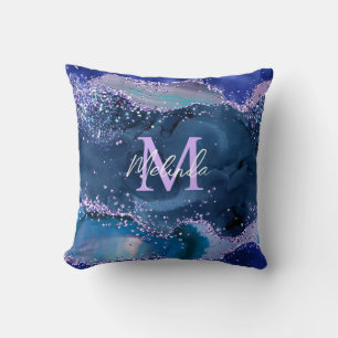 Dunkelblau und violetter Glitter-Ozean-Achat Kissen