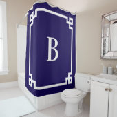 Dunkelblau und weiß griechischer Schlüssel Einfach Duschvorhang (Beispiel)