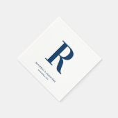 Dunkelblau und Weiß Hochzeitmonogramm modern Serviette (Ecke)