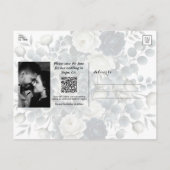 Dunkelblau und Weiß Moderne Blumengrün Rett Datum Ankündigungspostkarte (Rückseite)