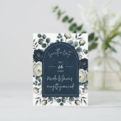 Dunkelblau und Weiß Moderne Blumengrün Rett Datum Ankündigungspostkarte (Stehend Vorderseite)