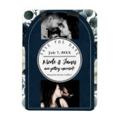 Dunkelblau und Weiß Moderne Blumengrün Rett Datum Magnet (Vertikal)