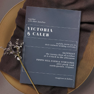 Dunkelblau und weiß   Moderne Minimale Hochzeit Einladung