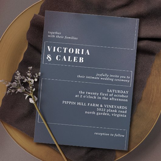 Dunkelblau und weiß | Moderne Minimale Hochzeit Einladung