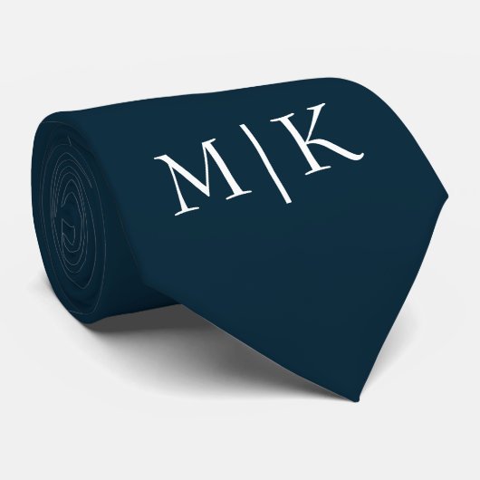 Dunkelblau und weiß | Modernes Monogramm Krawatte (Gerollt)