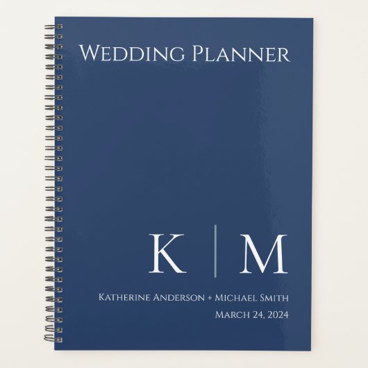Dunkelblau und Weiß- Monogram-Hochzeitsplaner Planer (Vorderseite)