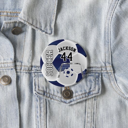 Dunkelblau und Weiß personalisieren Fußball Button (Beispiel)