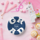 Dunkelblau und weiß Personalisierter Abschluss Pappteller (Party)