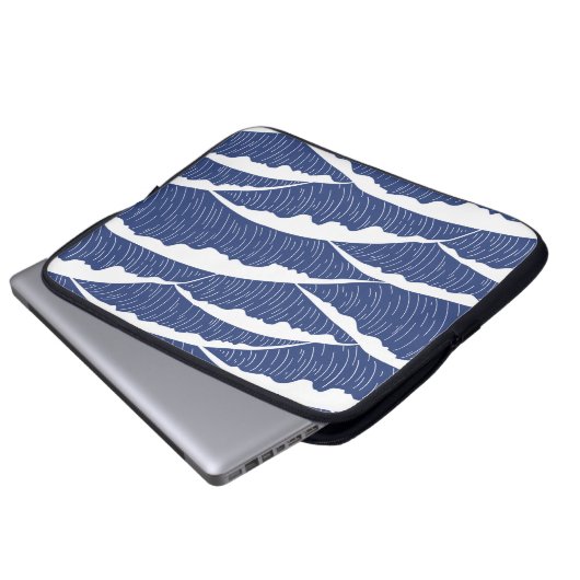 Dunkelblau und Weiß Waves Elektronik-Bag Laptopschutzhülle (Vorne Knopf)