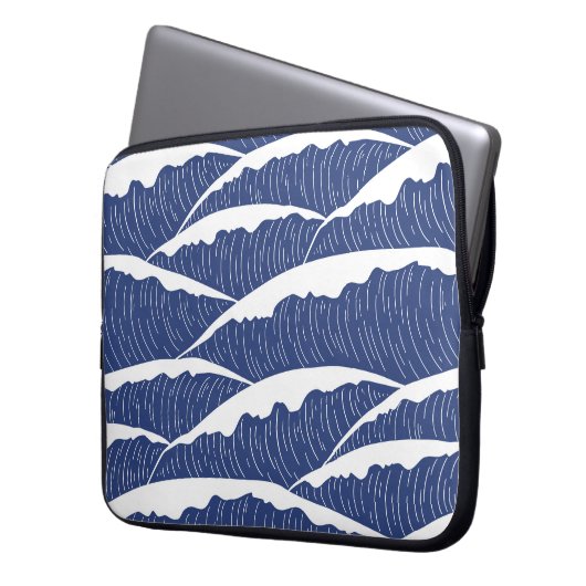 Dunkelblau und Weiß Waves Elektronik-Bag Laptopschutzhülle (Vorderseite Links)