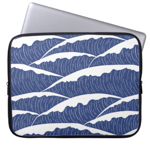 Dunkelblau und Weiß Waves Elektronik-Bag Laptopschutzhülle