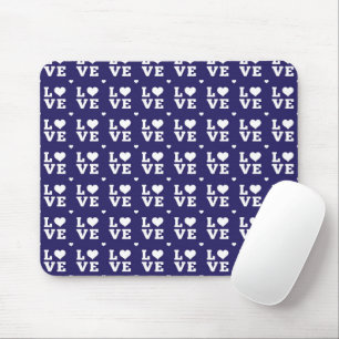 DUNKELBLAU UND WEISSE LIEBE MIT HERZEN MOUSEPAD