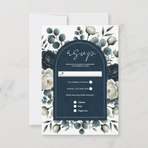 Dunkelblau und weiße moderne Blumen-Grün-RSVP RSVP Karte