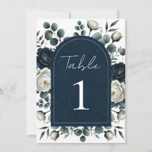 Dunkelblau- und weiße moderne Floral-Grün-Hochzeit Einladung