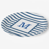 Dunkelblau und weiße Streifen - benutzerdefinierte Pappteller (Schrägansicht)